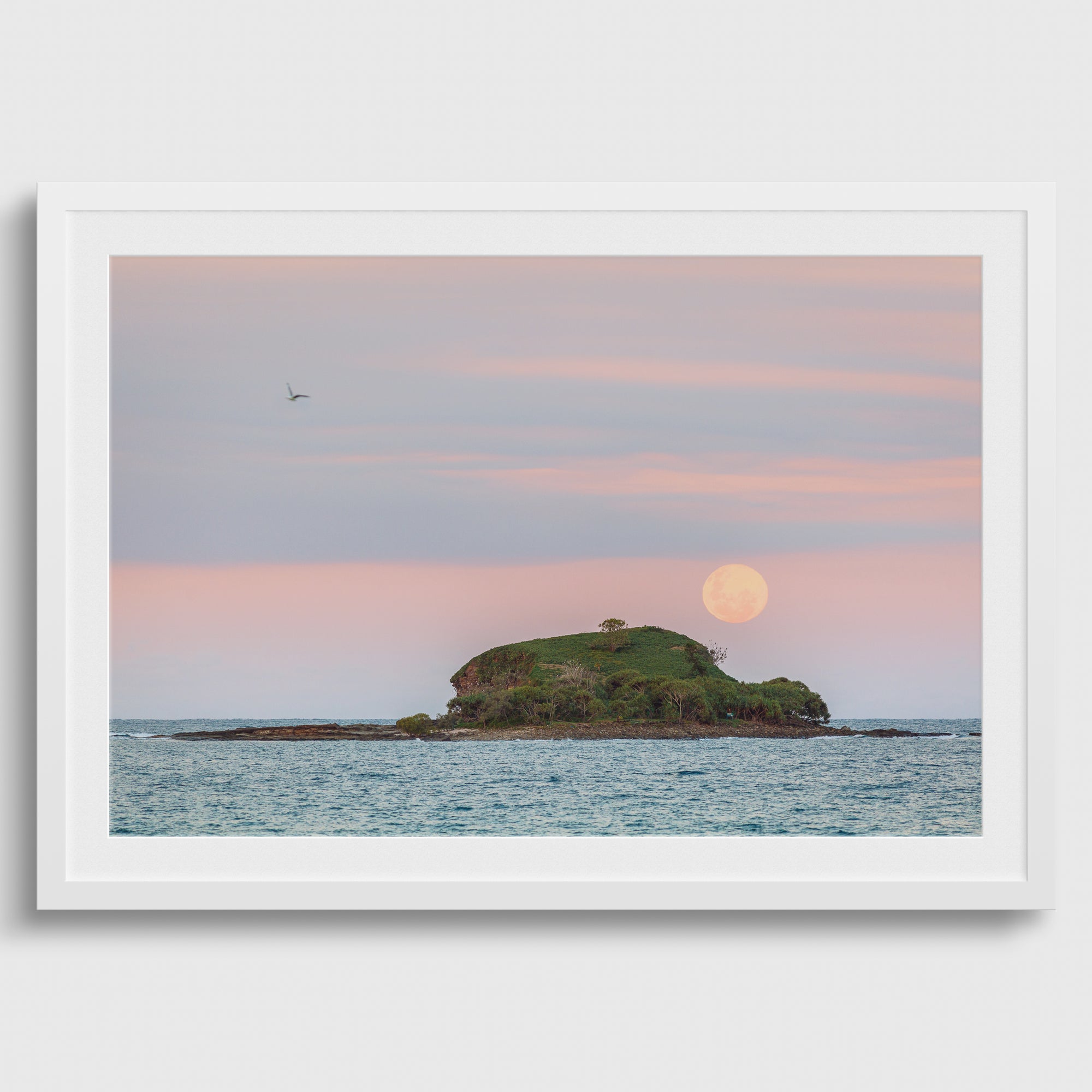In Stock - Mudjimba Moon - Mudjimba Beach - 16&quot;x24&quot; - White Frame - The Salty Pixel