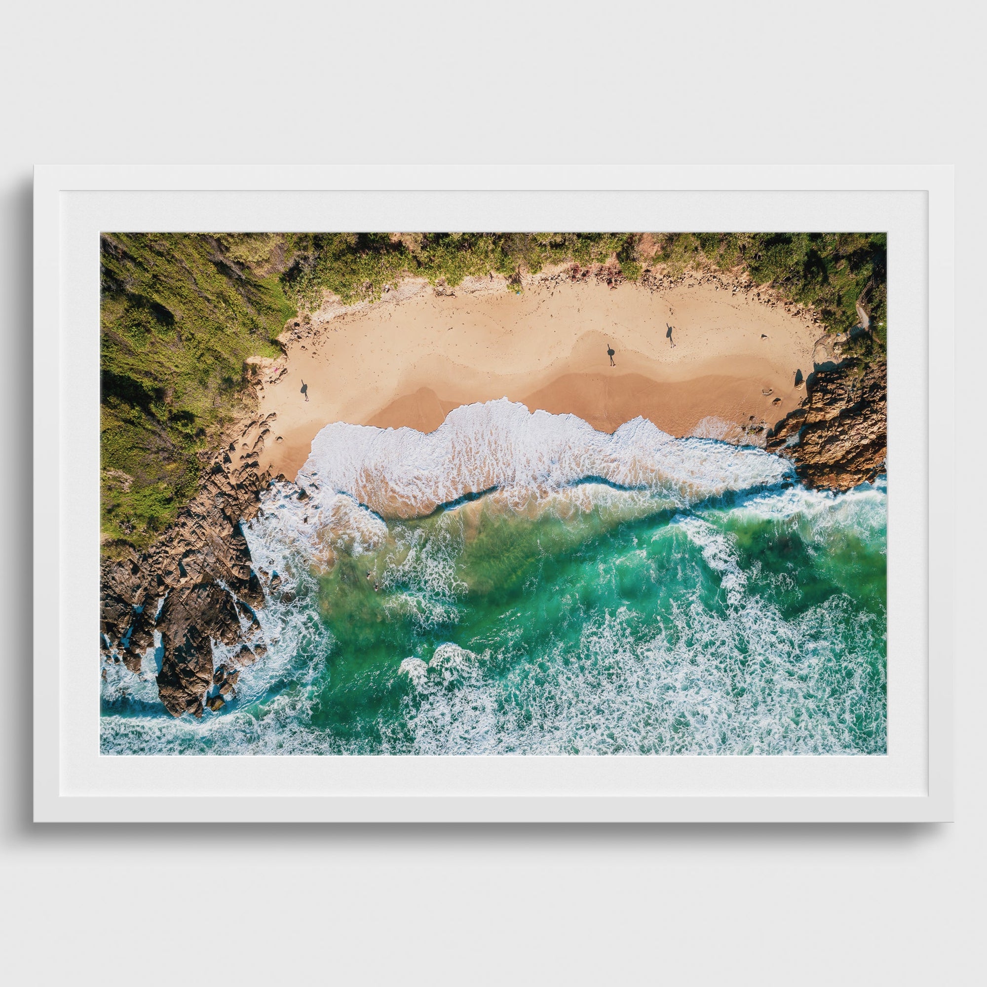 The Salty Pixel - In Stock - Shadow Surfers - Coolum Beach - 16"x24" - White Frame - metafield_custom.location - metafield_custom.subject
